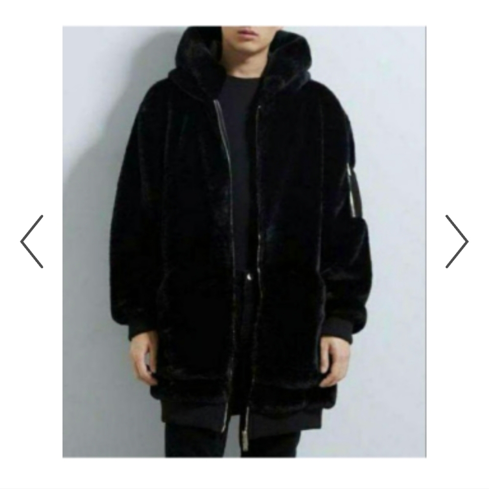 Zara Black Faux Fur Hooded Jacket